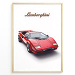Load image into Gallery viewer, Red Lamborghini Countach classic supercar illustration front-angle poster.
