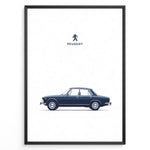 Load image into Gallery viewer, Classic Peugeot blue sedan side view minimalist illustration
