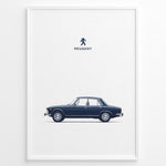 Load image into Gallery viewer, Classic Peugeot blue sedan side view minimalist illustration

