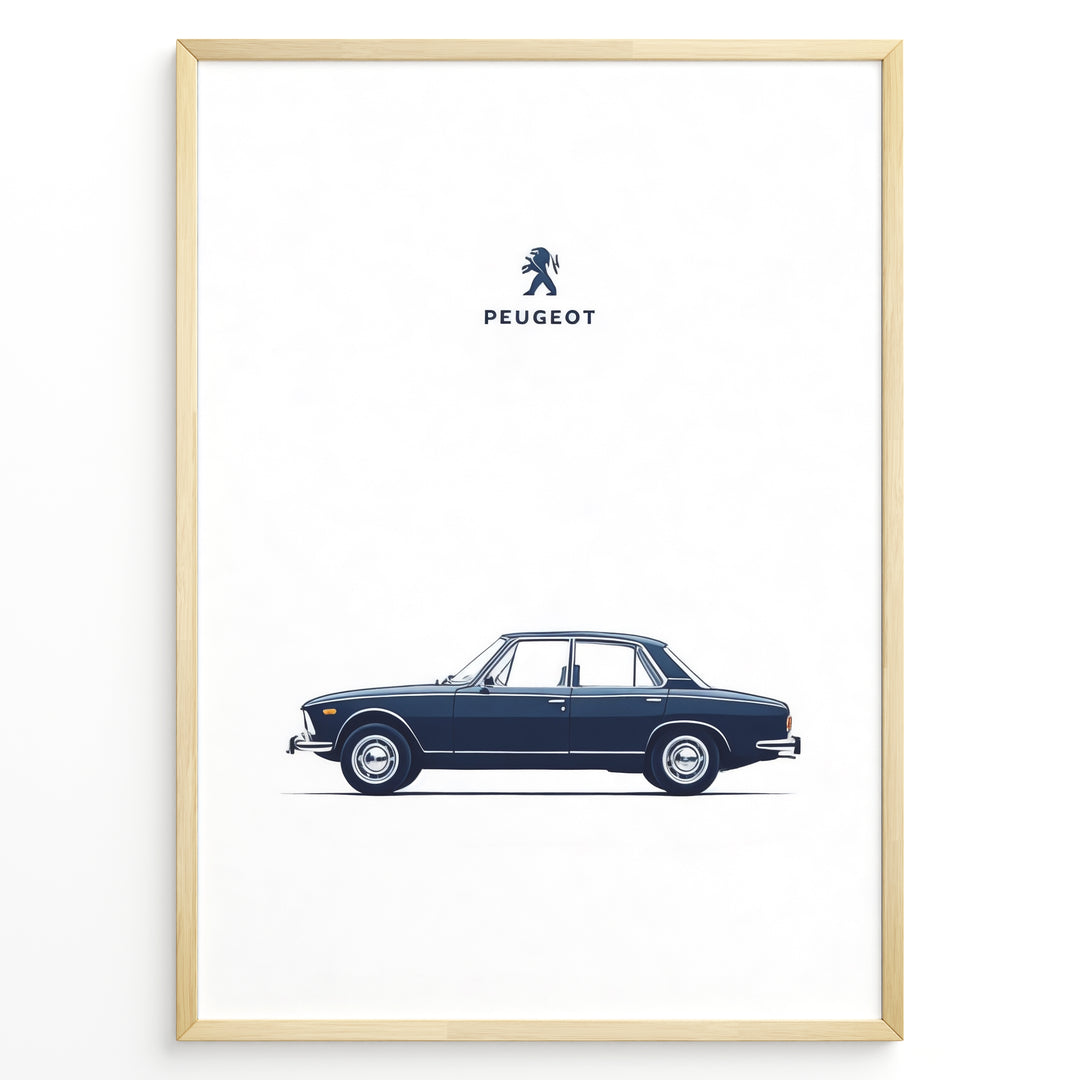 Classic Peugeot blue sedan side view minimalist illustration
