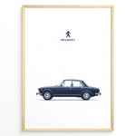 Load image into Gallery viewer, Classic Peugeot blue sedan side view minimalist illustration
