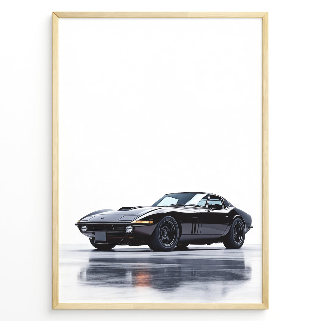 Illustration of a classic black sports car on a clean white background.