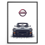 Load image into Gallery viewer, Front view illustration of a black Nissan Fairlady Z classic sports car.
