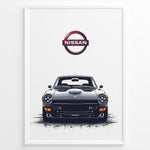 Load image into Gallery viewer, Front view illustration of a black Nissan Fairlady Z classic sports car.
