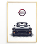 Load image into Gallery viewer, Front view illustration of a black Nissan Fairlady Z classic sports car.
