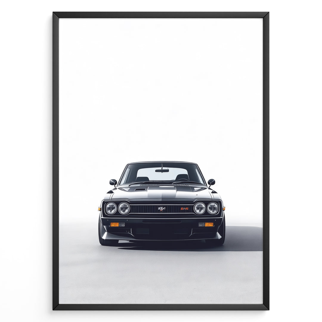 Front view illustration of a classic Toyota Celica in a framed poster.