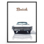Load image into Gallery viewer, Front view illustration of a classic white Buick Riviera car on a minimalist poster.
