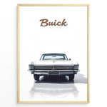 Load image into Gallery viewer, Front view illustration of a classic white Buick Riviera car on a minimalist poster.

