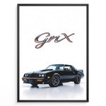 Load image into Gallery viewer, Illustration of a Buick GNX classic black muscle car with bold GNX text above.
