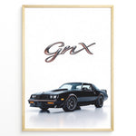 Load image into Gallery viewer, Illustration of a Buick GNX classic black muscle car with bold GNX text above.
