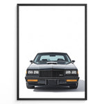 Load image into Gallery viewer, Front view illustration plakat of a black Buick GNX classic muscle car.
