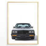 Load image into Gallery viewer, Front view illustration plakat of a black Buick GNX classic muscle car.

