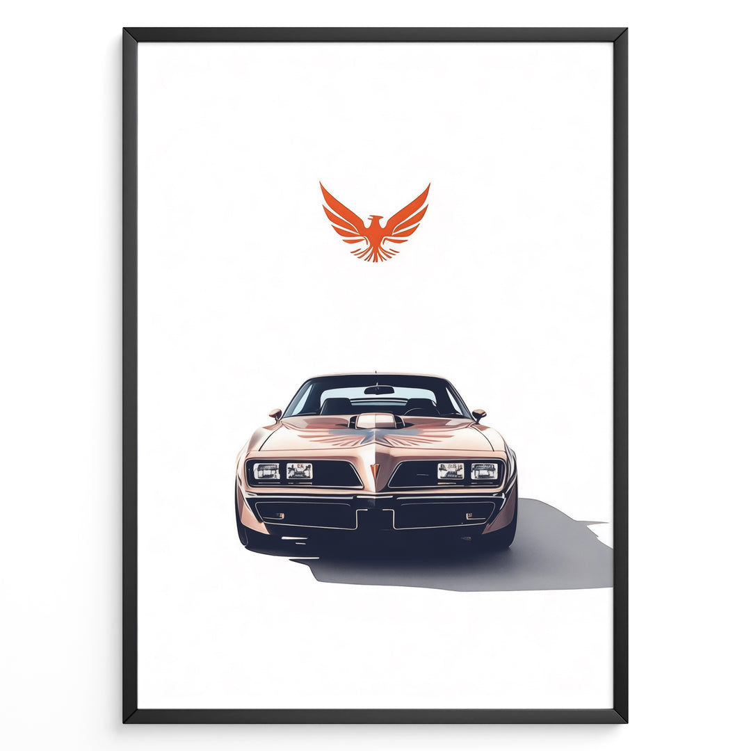 Illustration of a classic Pontiac Firebird Trans Am viewed from the front.