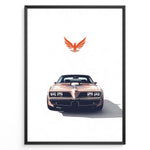 Load image into Gallery viewer, Illustration of a classic Pontiac Firebird Trans Am viewed from the front.
