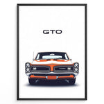 Load image into Gallery viewer, Front view illustration of a vintage Pontiac GTO Judge classic muscle car poster.
