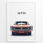 Load image into Gallery viewer, Front view illustration of a vintage Pontiac GTO Judge classic muscle car poster.
