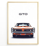 Load image into Gallery viewer, Front view illustration of a vintage Pontiac GTO Judge classic muscle car poster.
