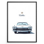 Load image into Gallery viewer, Front-view illustration of a vintage white Cadillac convertible on a minimalist poster.

