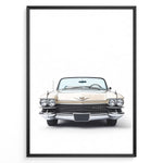 Load image into Gallery viewer, Front-facing illustration of a classic beige convertible car in a minimalist framed poster.
