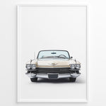 Load image into Gallery viewer, Front-facing illustration of a classic beige convertible car in a minimalist framed poster.
