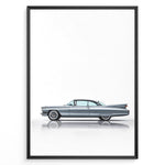 Load image into Gallery viewer, Side profile illustration of a classic blue vintage coupe in a minimalist framed poster.
