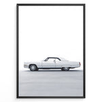 Load image into Gallery viewer, Side profile illustration of a classic white convertible car in a minimalist framed poster.
