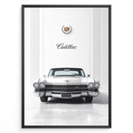 Load image into Gallery viewer, Front-view illustration of a classic Cadillac car set in an elegant interior with Cadillac emblem above.

