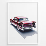 Load image into Gallery viewer, Rear-view illustration of a classic red vintage car in a minimalist framed poster.
