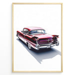 Load image into Gallery viewer, Rear-view illustration of a classic red vintage car in a minimalist framed poster.
