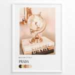 Load image into Gallery viewer, Fashion Plakat | Prada Worldview – Golden Globe &amp; Fashion Books Poster Plakaty.dk | Would you like a cohesive series name and catalog description tying this together with the other pastel-toned fashion posters? I can help create a title and blurb for the full set.
