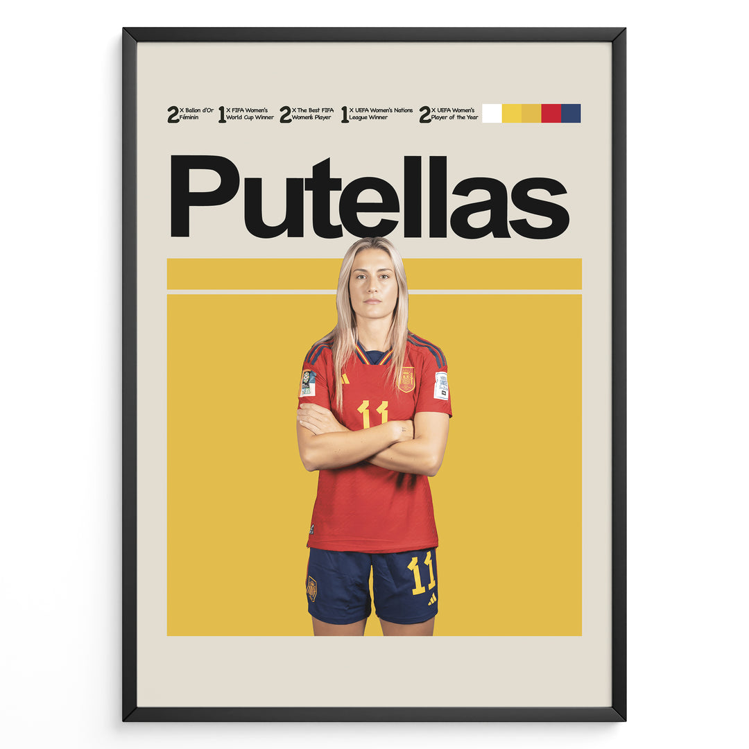 Alexia Putellas plakat | Spansk landsholdstrøje i rød og gul med stærk attitude – perfekt til fans af kvindefodbold og Spanien