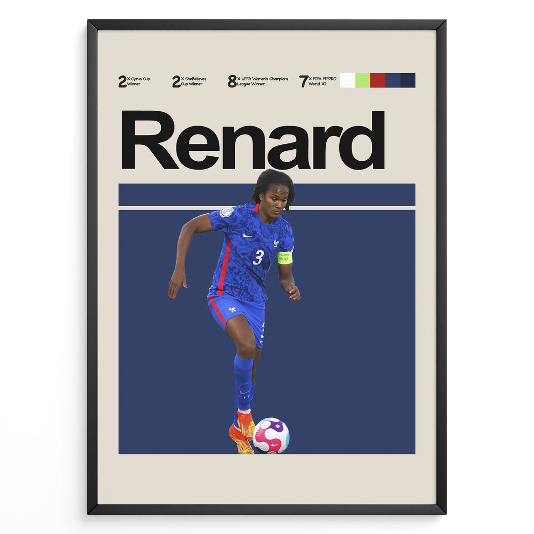 Wendie Renard Kvinde fodbold plakater | Frankrig landsholdstrøje i blå med anførerbind og boldkontrol – ideel til fans af kvindefodbold og Les Bleues