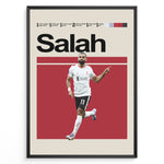 Load image into Gallery viewer, Mohamed Salah fodbold plakat | Liverpool FC udebanetrøje i hvid og sort med karakteristisk målfejring – perfekt til fans af The Reds og Salah

