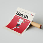 Load image into Gallery viewer, Mohamed Salah fodbold plakat | Liverpool FC udebanetrøje i hvid og sort med karakteristisk målfejring – perfekt til fans af The Reds og Salah
