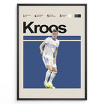 Load image into Gallery viewer, Toni Kroos fodbold plakater | Real Madrid-stjerne i hvid hjemmebanetrøje, klar til at aflevere bolden. Minimalistisk design.
