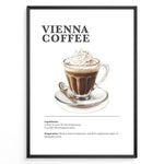 Load image into Gallery viewer, Illustration of a Vienna coffee in a glass cup topped with whipped cream on a saucer.
