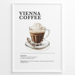 Load image into Gallery viewer, Illustration of a Vienna coffee in a glass cup topped with whipped cream on a saucer.
