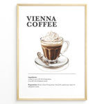 Load image into Gallery viewer, Illustration of a Vienna coffee in a glass cup topped with whipped cream on a saucer.
