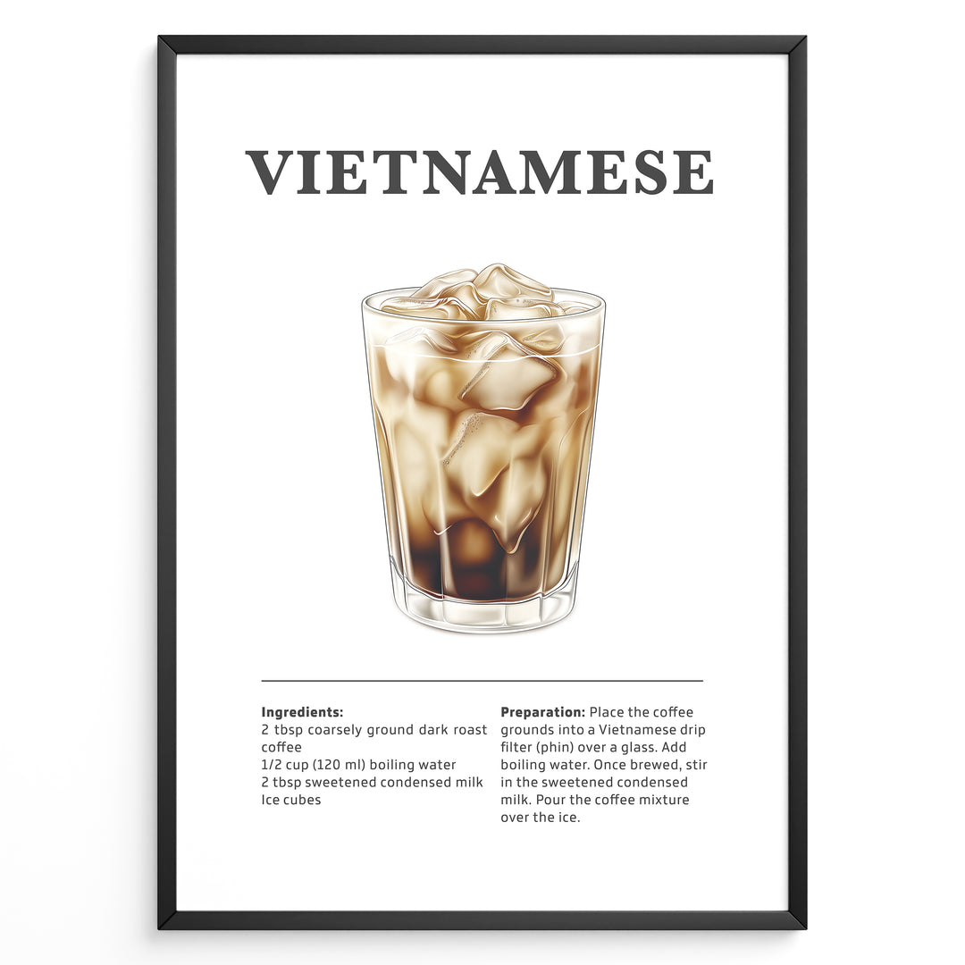 Illustration of Vietnamese iced coffee with condensed milk served in a glass with ice cubes.