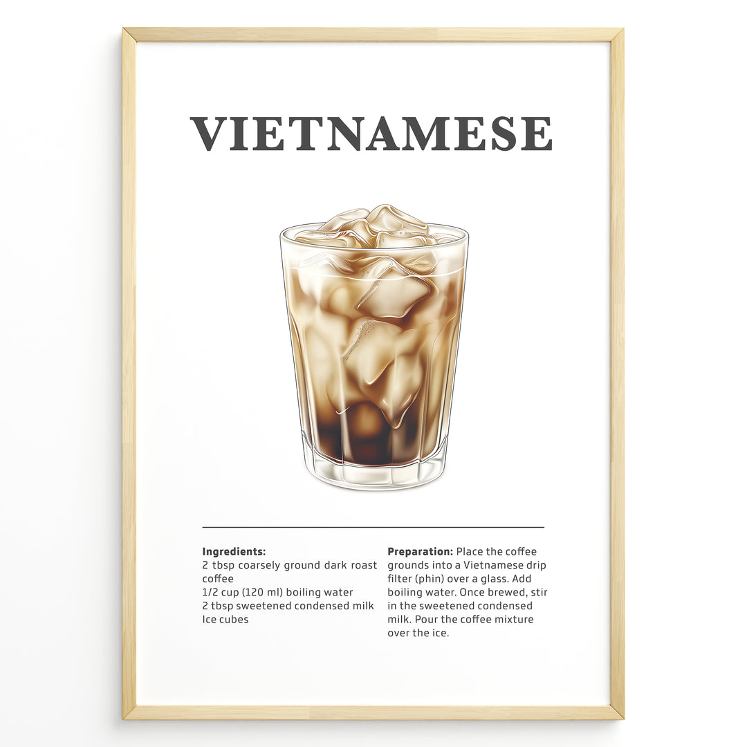 Illustration of Vietnamese iced coffee with condensed milk served in a glass with ice cubes.