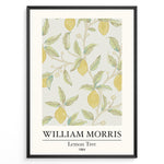 Load image into Gallery viewer, Framed William Morris Lemon Tree 1884 botanical art print plakat with yellow lemons and green leaves on a light background.
