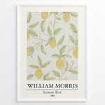 Load image into Gallery viewer, Framed William Morris Lemon Tree 1884 botanical art print plakat with yellow lemons and green leaves on a light background.
