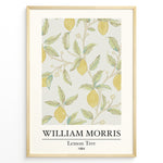 Load image into Gallery viewer, Framed William Morris Lemon Tree 1884 botanical art print plakat with yellow lemons and green leaves on a light background.

