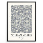 Load image into Gallery viewer, Framed William Morris Borage 1875 art print plakat featuring detailed navy floral and leaf patterns on a cream background.
