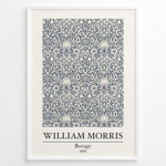Load image into Gallery viewer, Framed William Morris Borage 1875 art print plakat featuring detailed navy floral and leaf patterns on a cream background.
