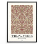 Load image into Gallery viewer, Framed William Morris Snakeshead 1888 art print plakat with detailed floral and leaf patterns in red and beige tones.
