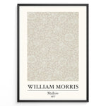 Load image into Gallery viewer, Framed William Morris Mallow 1877 art print plakat featuring intricate beige floral and leaf pattern on a light background.
