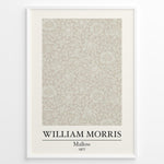 Load image into Gallery viewer, Framed William Morris Mallow 1877 art print plakat featuring intricate beige floral and leaf pattern on a light background.
