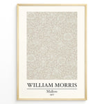 Load image into Gallery viewer, Framed William Morris Mallow 1877 art print plakat featuring intricate beige floral and leaf pattern on a light background.
