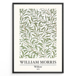 Load image into Gallery viewer, Framed William Morris Willow 1872 art print plakat with flowing green willow leaves on a white background.
